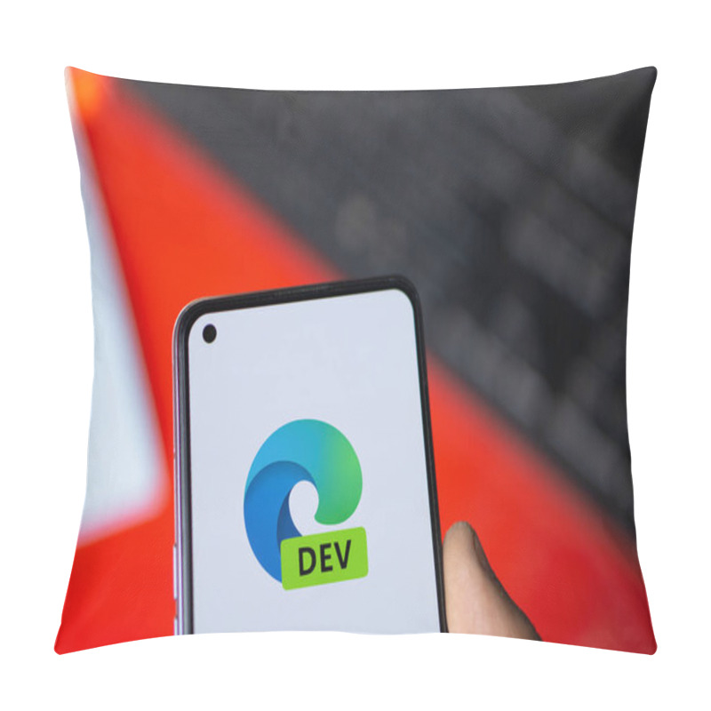 Personality  Dhaka, Bangladesh- 02 Nov 2024: Microsoft Edge Dev Logo Is Displayed On Smartphone. Pillow Covers