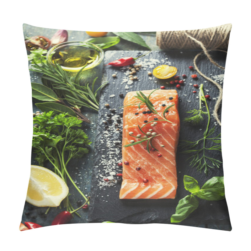 Personality  Delicious  Portion Of  Fresh Salmon Fillet  With Aromatic Herbs, Pillow Covers