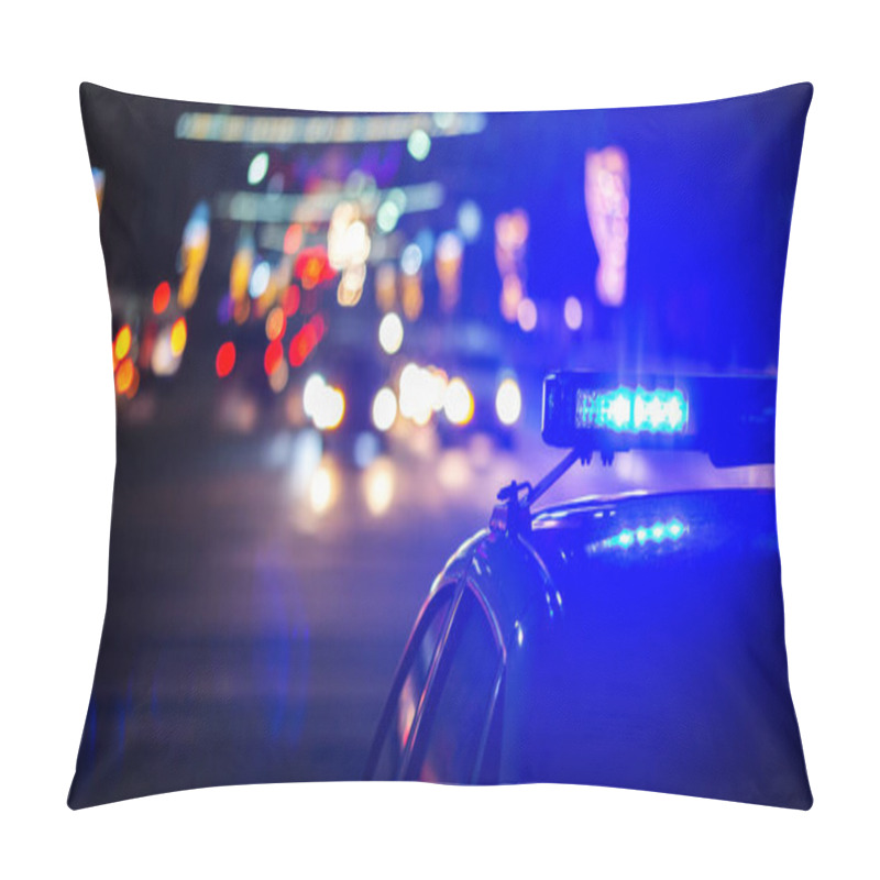 Personality  Night Police Car Lights In City - Close-up With Selective Focus And Bokeh Pillow Covers