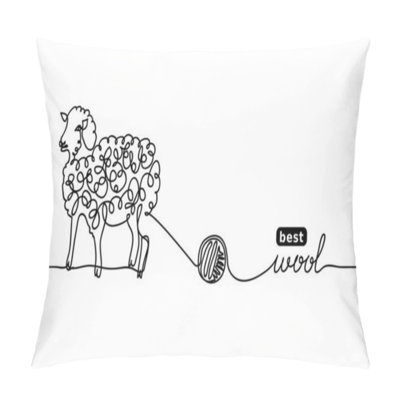 Personality  Sheep Best, Finest Wool. Vector Label Design, Background. One Continuous Line Drawing Of Sheep And Wool. Pillow Covers