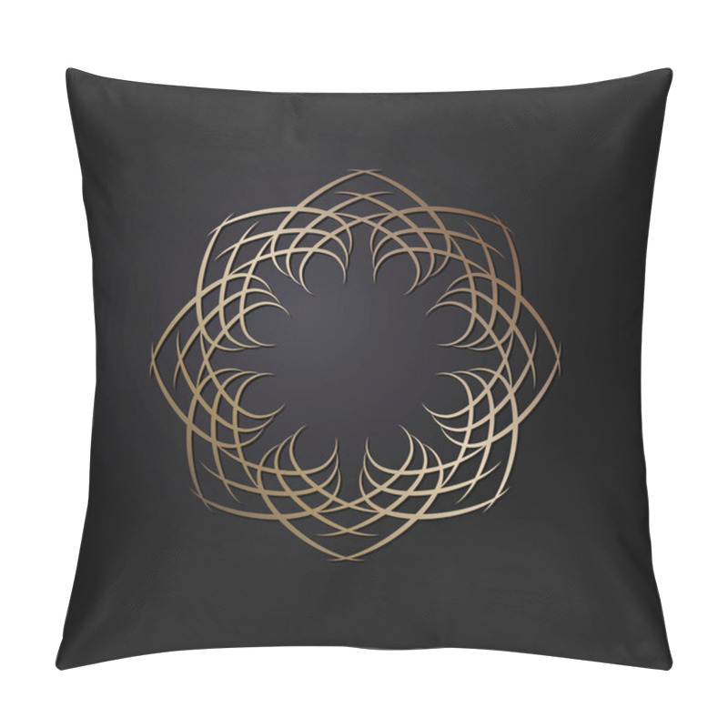 Personality  Decorative Openwork Round Frame With Gold Abstract Pattern On Black Background. Circular Ornament. An Elegant Element For Design. Vector. Pillow Covers