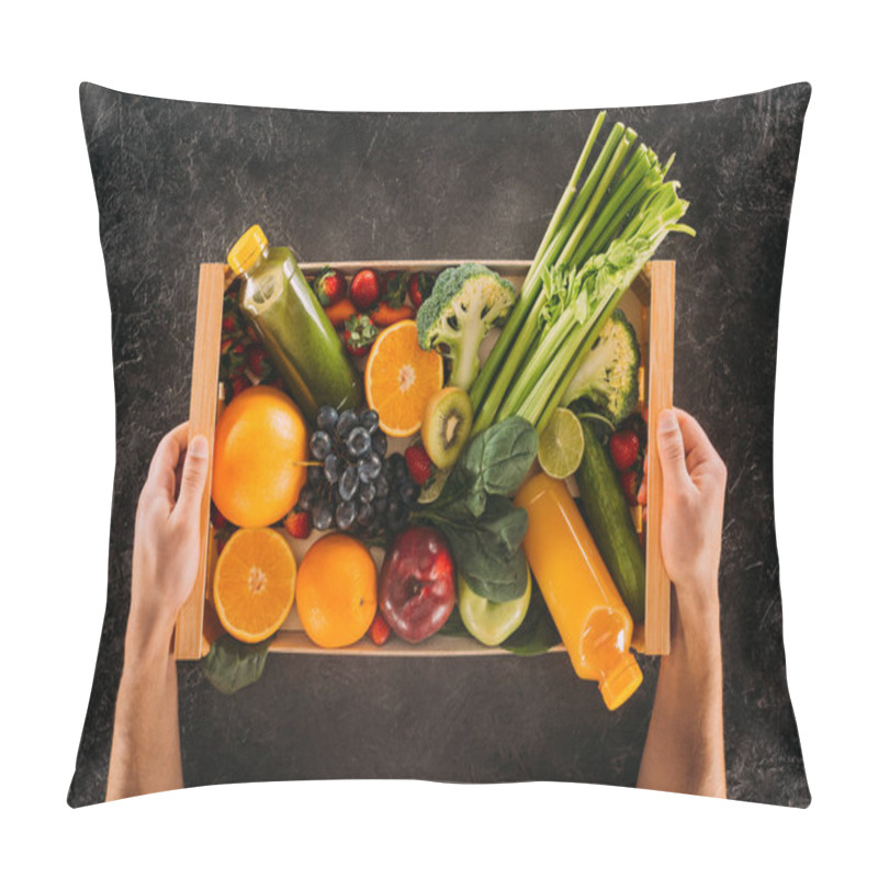 Personality  Woman Holding Box With Healthy Food Pillow Covers