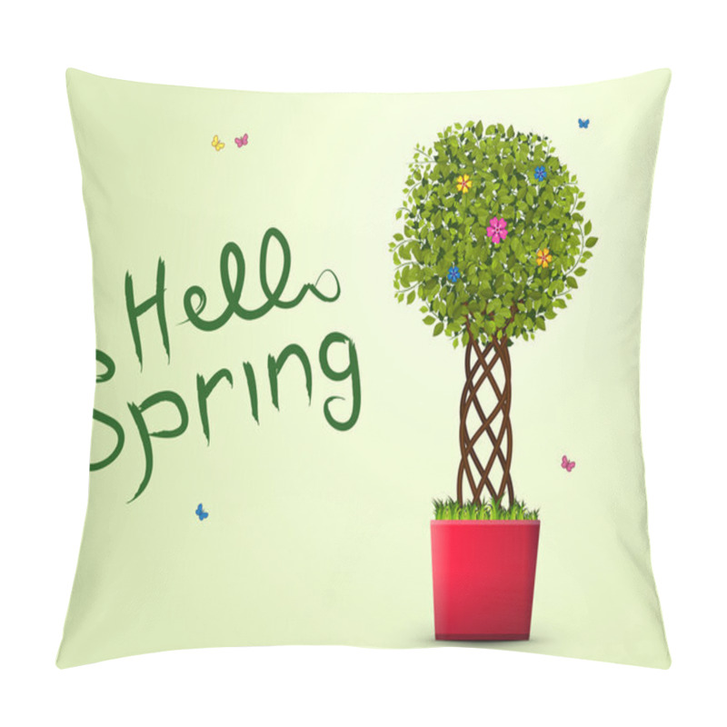 Personality  Hello Spring With Tree In A Red Pot Pillow Covers