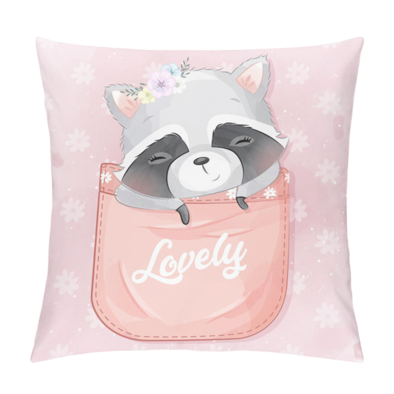 Personality  Cute Raccoon Sitting Inside The Pocket Illustration Pillow Covers