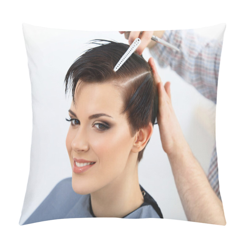 Personality  Brunette With Short Hair Pillow Covers