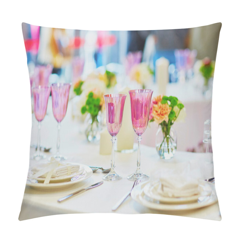 Personality  Table Set For An Event Party Or Wedding Reception Pillow Covers