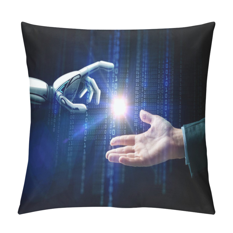 Personality  Robot And Human Hand Flash Light And Binary Code Pillow Covers