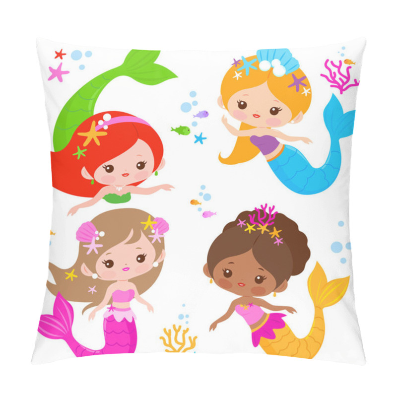 Personality  Beautiful Mermaids Collection. Vector Illustration Pillow Covers