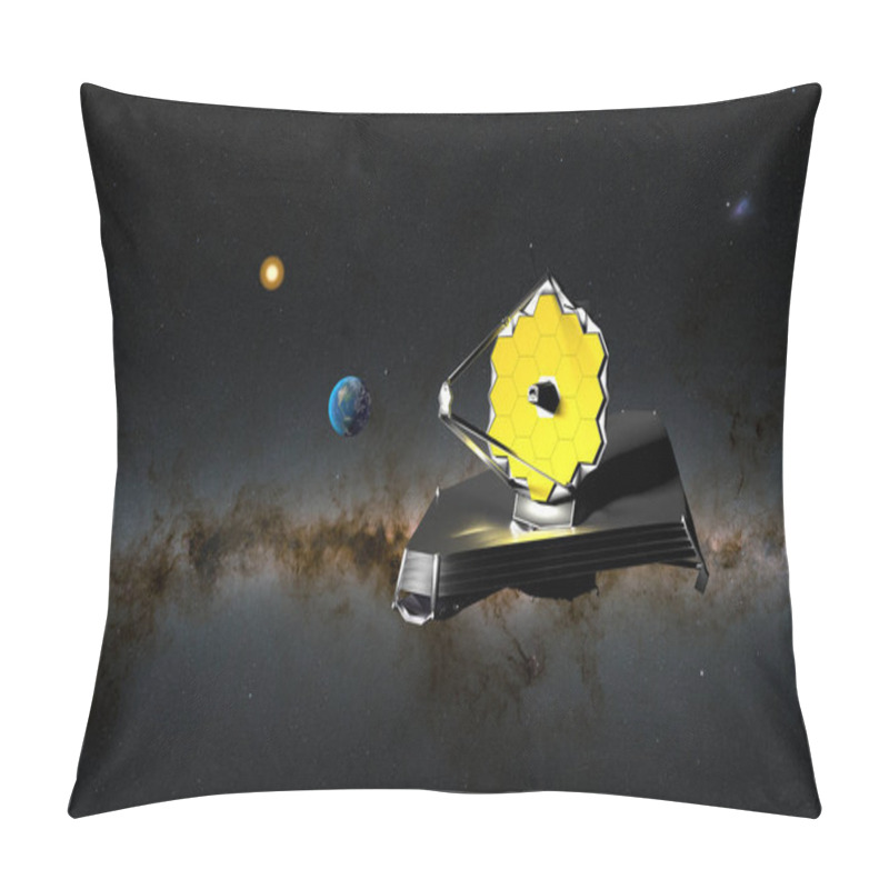 Personality  James Webb Space Telescope (JWST) With Earth And Moon - Closeup View 3d Illustration Pillow Covers