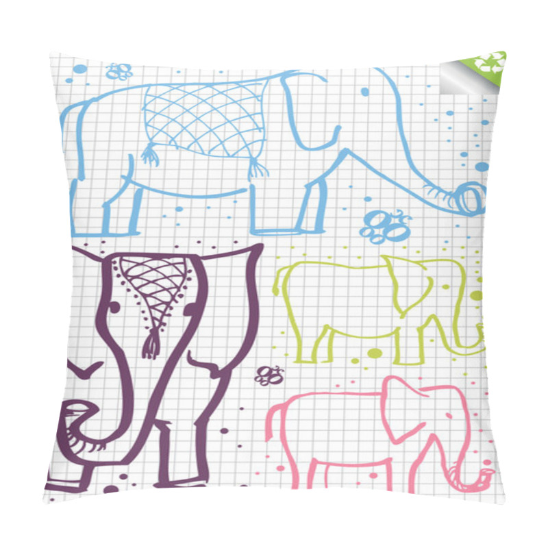 Personality  Big And Small Elephant Vector Background From Kids Sketch Pillow Covers