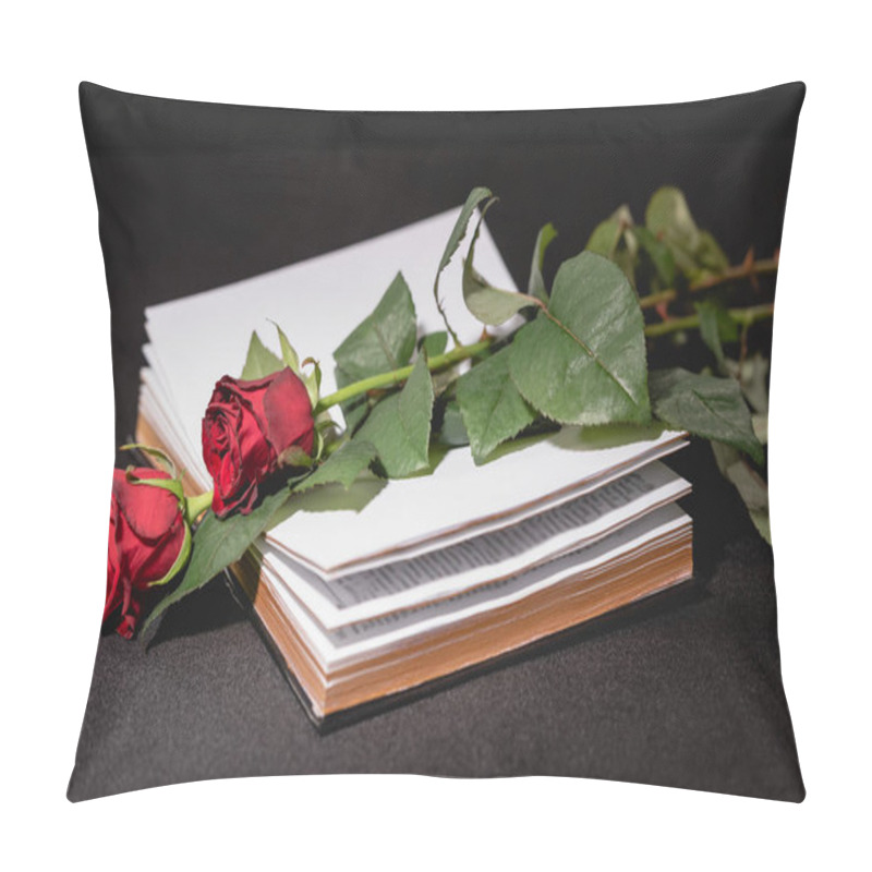 Personality  Red Roses On Holy Bible On Black Background, Funeral Concept Pillow Covers