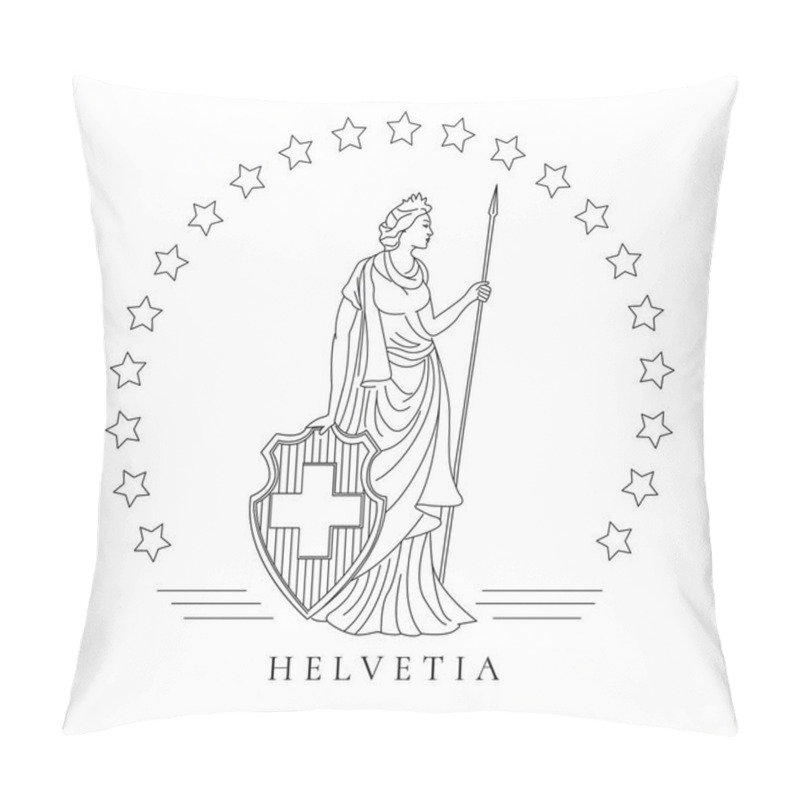 Personality  Personified Symbol Of Switzerland Called Helvetia, Graphic Illustration Pillow Covers