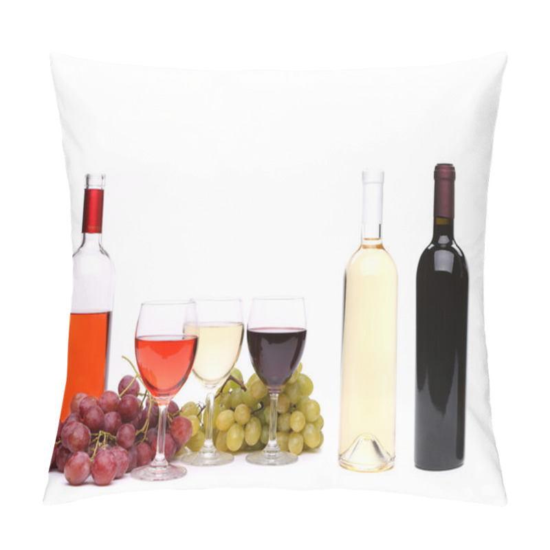 Personality  Ripe Grapes, Glasses And Bottles Of Wine Pillow Covers