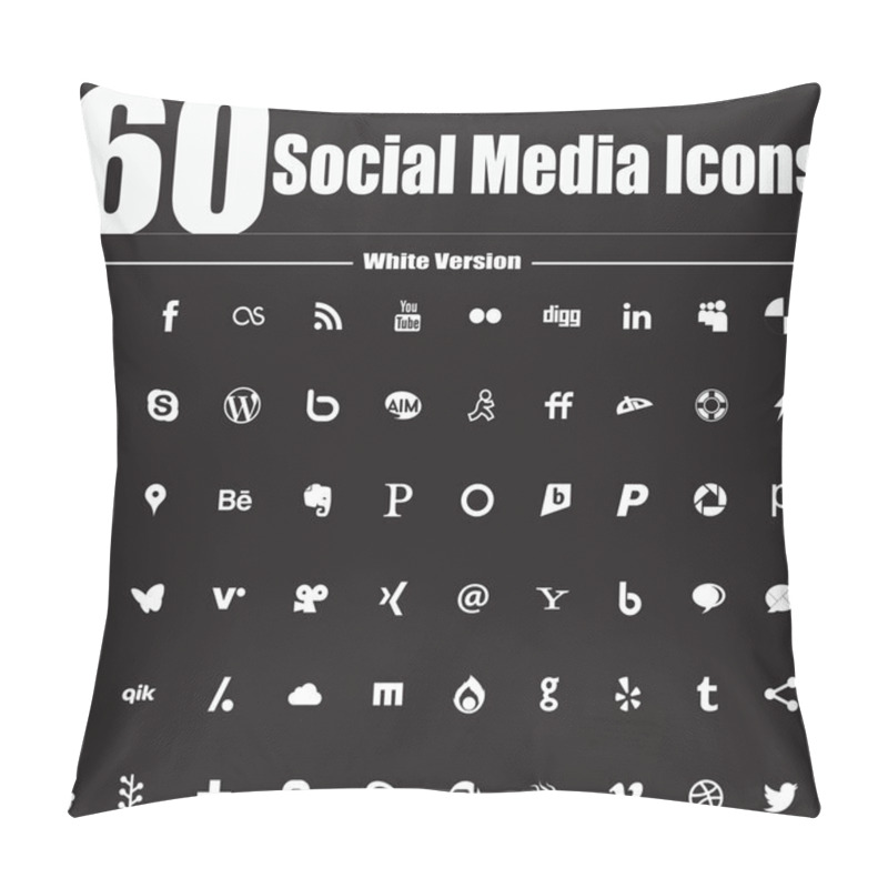 Personality  60 Social Media Icons White Version Pillow Covers