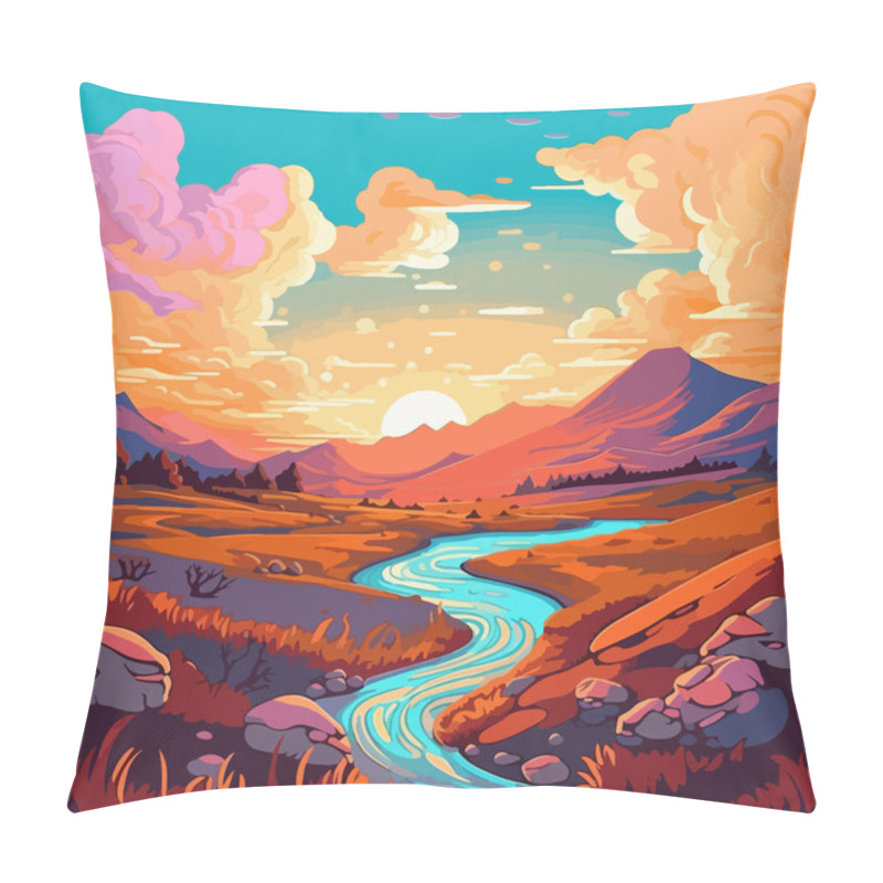 Personality  Beautiful Nature Landscape With River And Mountains  Pillow Covers