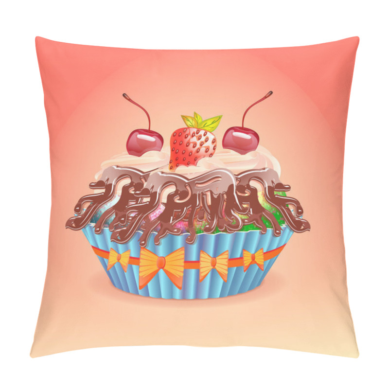 Personality  Vector Illustration Of Cake With Cherry And Strawberry Pillow Covers