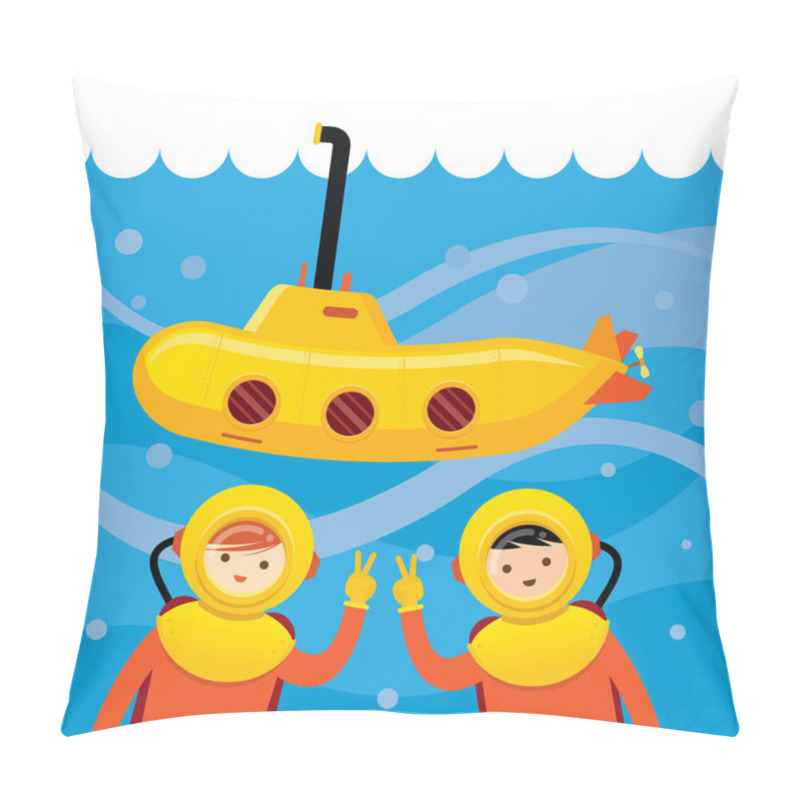 Personality  Yellow Submarine With Kids Diving Pillow Covers