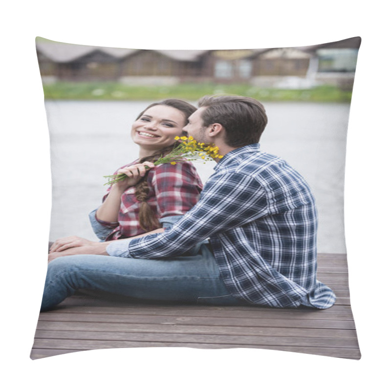 Personality  Couple Sitting On Pier Pillow Covers