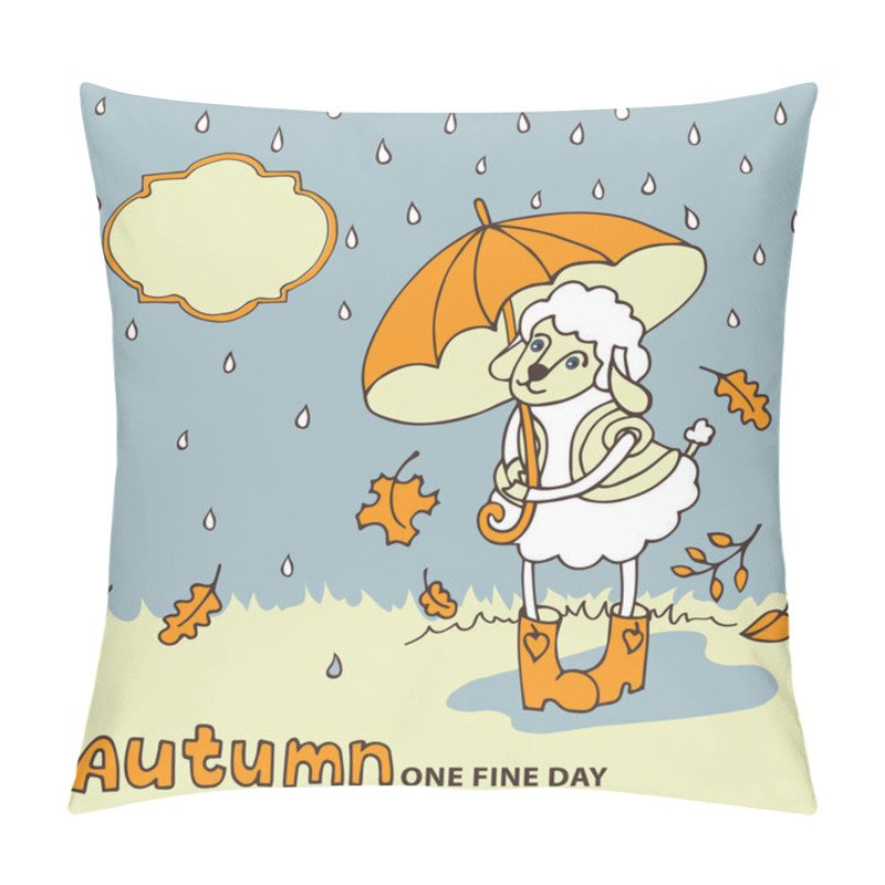 Personality  Cute Sheep Girl With Umbrella Under Rain.Autumn Doodle Pillow Covers