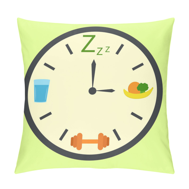 Personality  Healthy Life Concept With Clock Illustration Pillow Covers