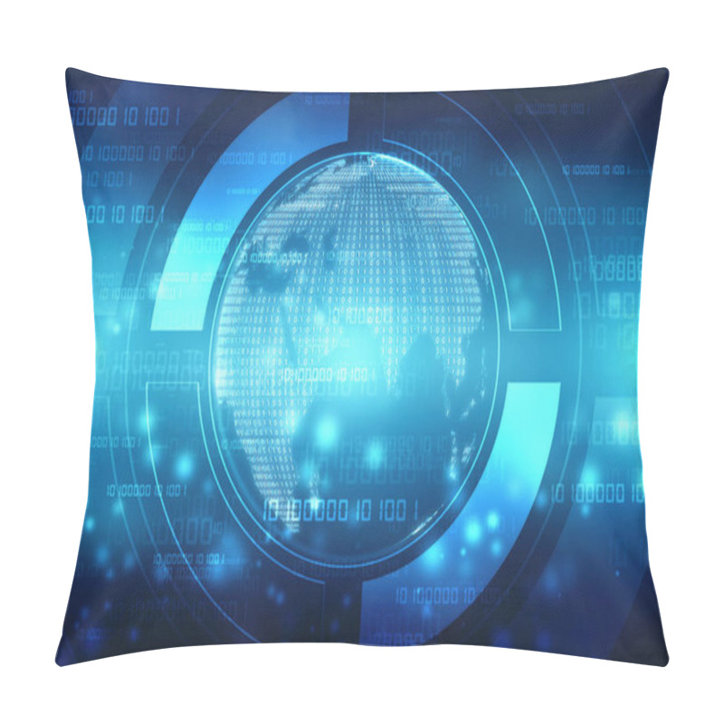 Personality  Global Network Connection Concept. Big Data Visualization. Social Network Communication In The Global Computer Networks. Globe With Binary Codes, Internet Technology Background Pillow Covers