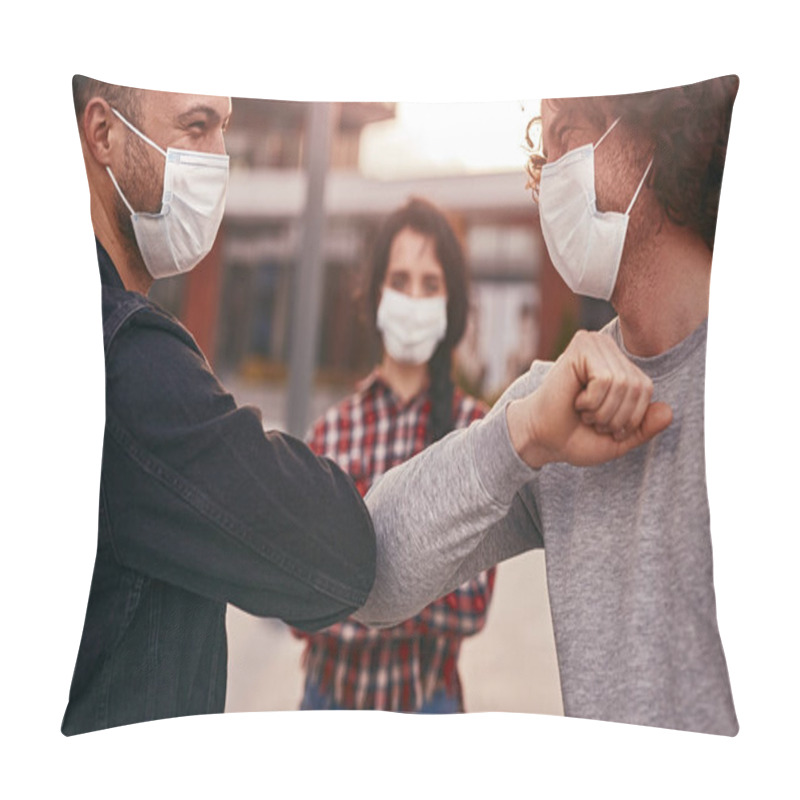 Personality  Men Greeting Each Other With Elbow Bump Pillow Covers