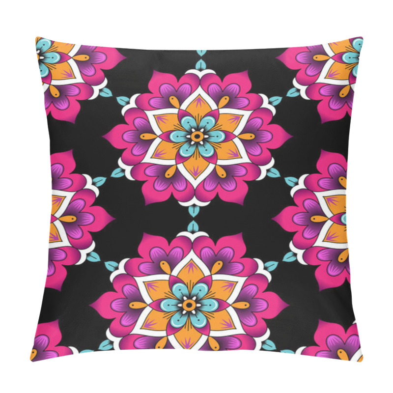 Personality  Pink Floral Rosettes On Black Background. Abstract Seamless Pattern For Your Desig Pillow Covers