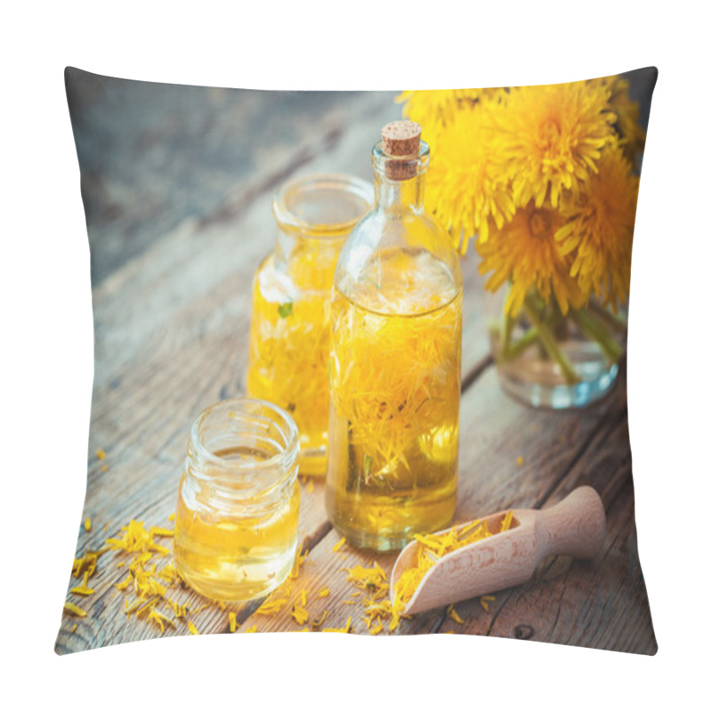 Personality  Bottles Of Dandelion Tincture Or Oil And Flower Bunch Pillow Covers