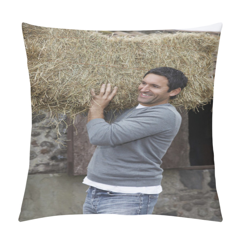 Personality  Smiling Farmer With Hay Pillow Covers