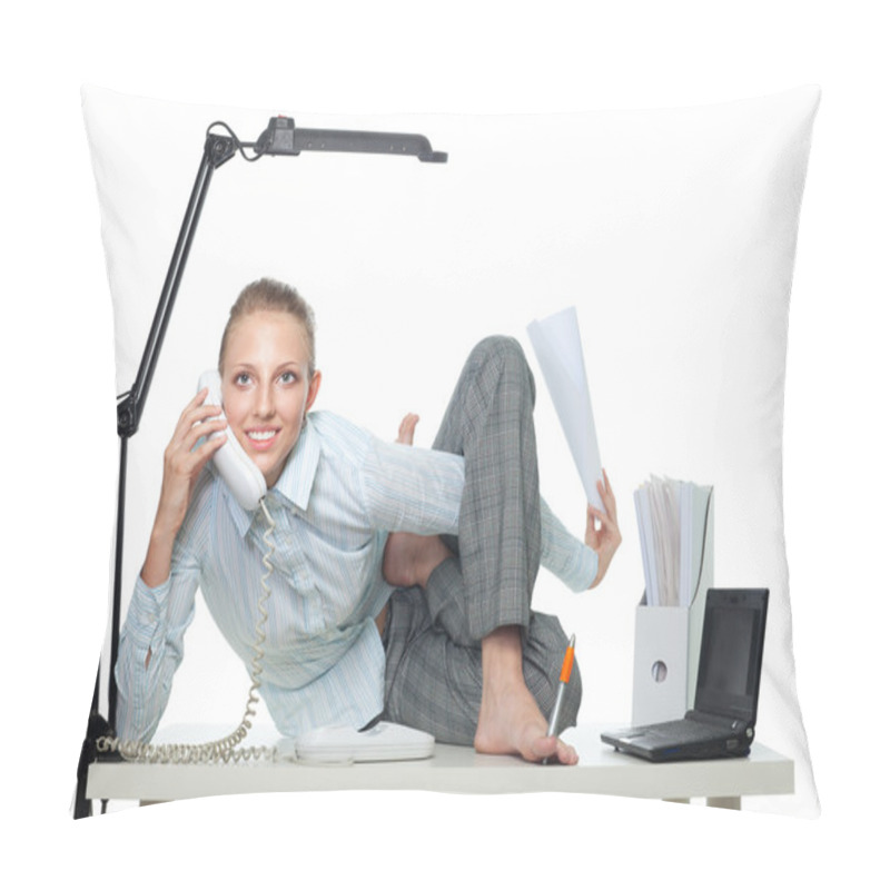 Personality  Flexible Business Woman Talk By Phone Pillow Covers