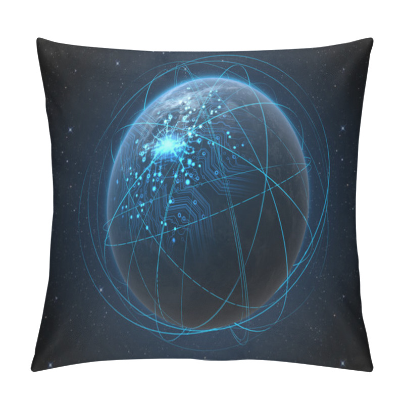 Personality  Planet With Illuminated Network And Light Trails Pillow Covers