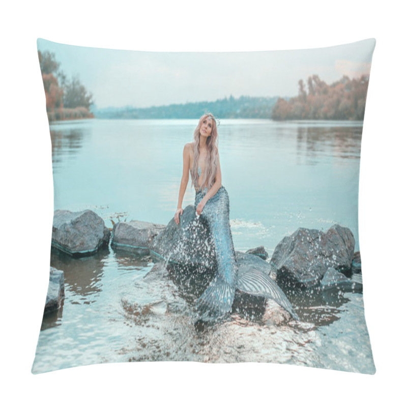 Personality  Fair-haired Mermaid In Love Dreams Of Handsome Prince, New Story Ariel, Image Of Fairy-tale Siren With Long Fish Tail, Chic Crown Of Shells, Plays, Sprinkles Clear Water, Ecology Of Environment Pillow Covers