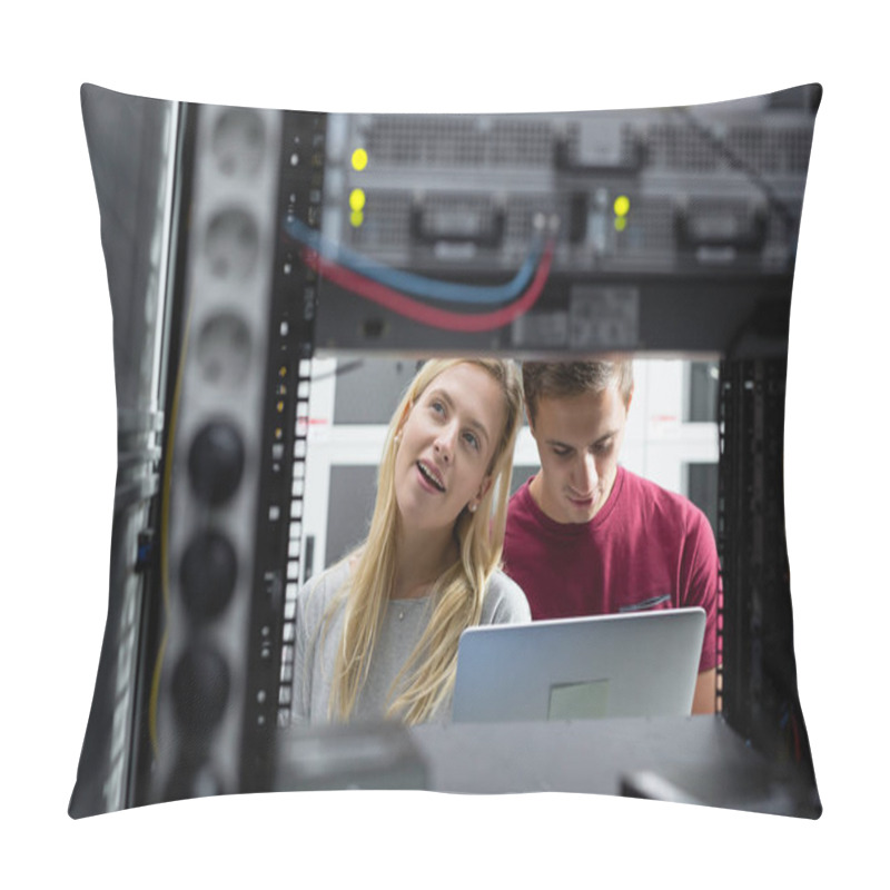 Personality  Two IT Engineers In Data Center, Server Room Pillow Covers