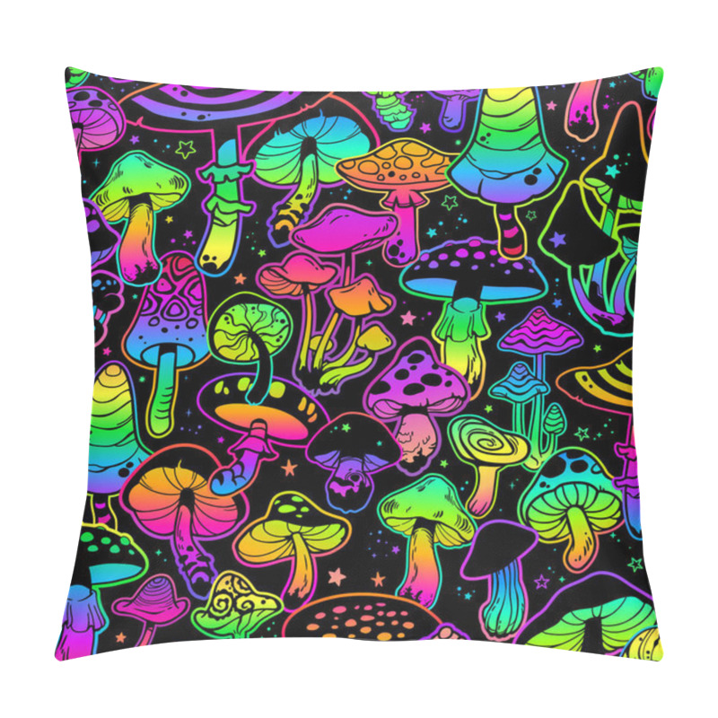 Personality  Seamless Illustration With Bright Psychedelic Mushrooms Pillow Covers