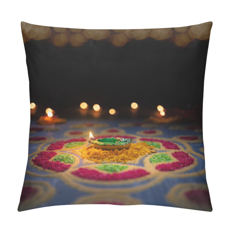 Personality  Traditional Diya Lamps Lit During Diwali Celebration Pillow Covers