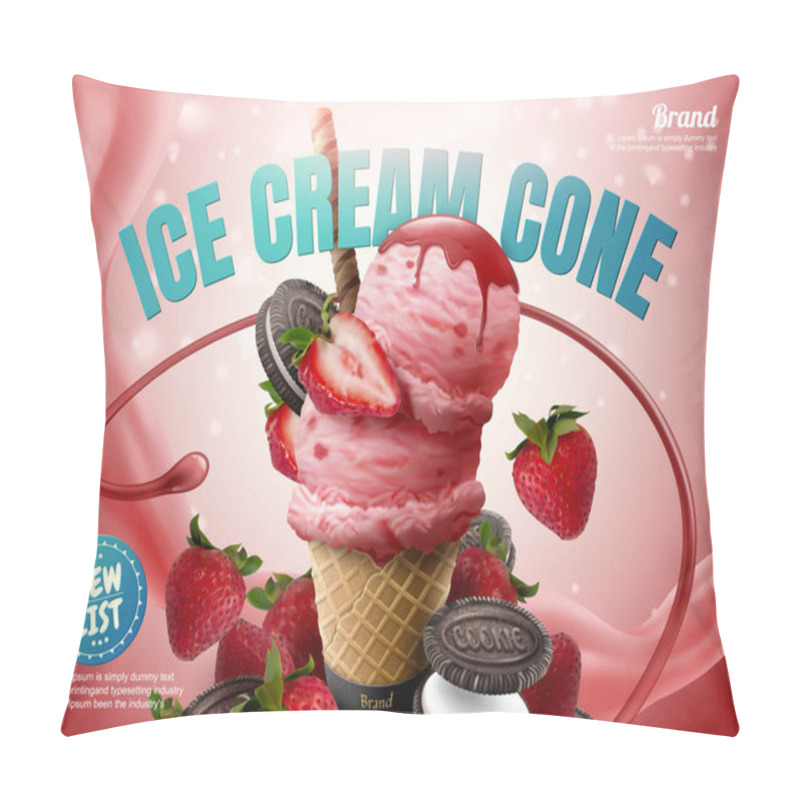 Personality  Strawberry Ice Cream Cone Ads Pillow Covers