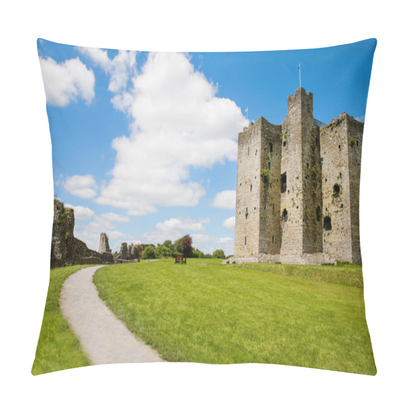 Personality  A Panoramic View Of Trim Castle In County Meath On The River Boyne, Ireland. It Is The Largest Anglo-Norman Castle In Ireland Pillow Covers