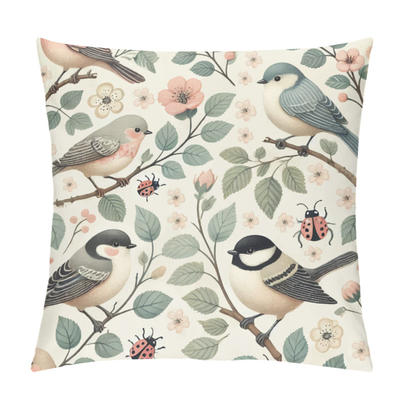 Personality  BOTANICAL BIRDS BACKGROUND DESIGN PRINT IN VECTOR. Vector Illustration Pillow Covers