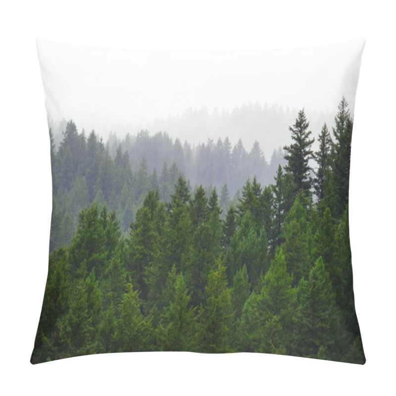 Personality  Rainy Raining Lush Green Pine Tree Forest Forrest In Wilderness Mountains Pillow Covers