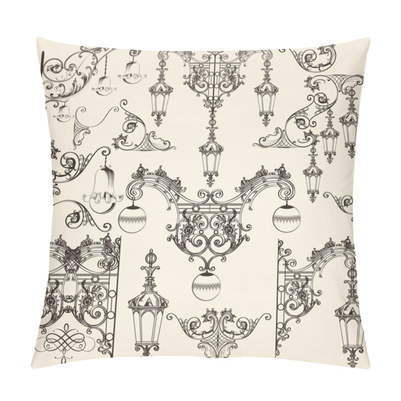 Personality  Collection Of Vector  Street Lamps And Calligraphic Elements Pillow Covers