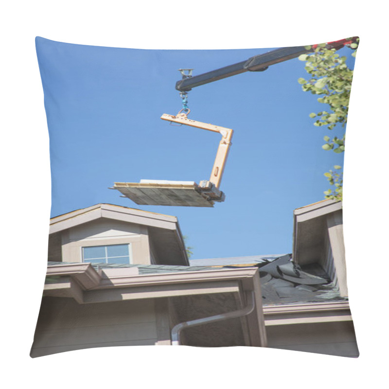 Personality  Large Boom Crane Equipment Being Used For A Roofing Project For A Residential House Pillow Covers