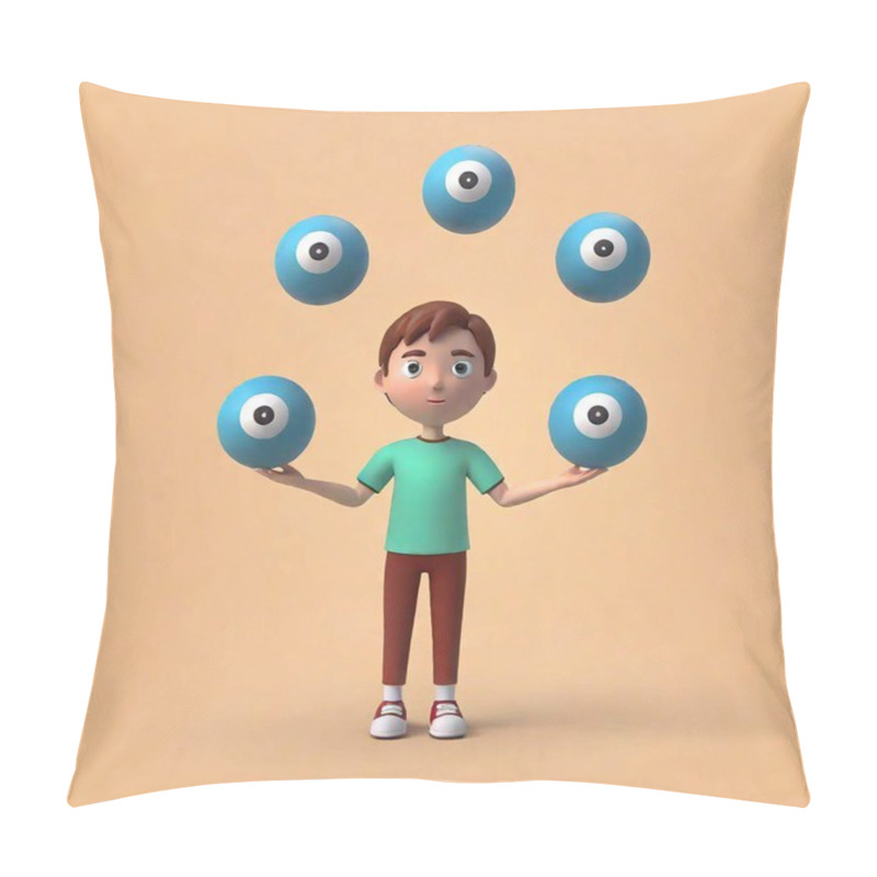 Personality  Cartoon Boy In A Shirt With Eyes. 3 D Rendering Illustration Pillow Covers