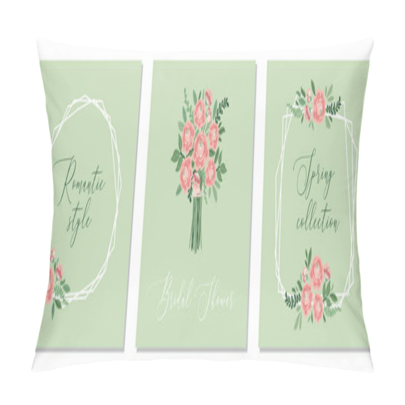 Personality  Cute Botanical Theme Set Of Floral Frame Background With Bouquets Of Hand Drawn Rustic Roses And Leaves Branches Pillow Covers