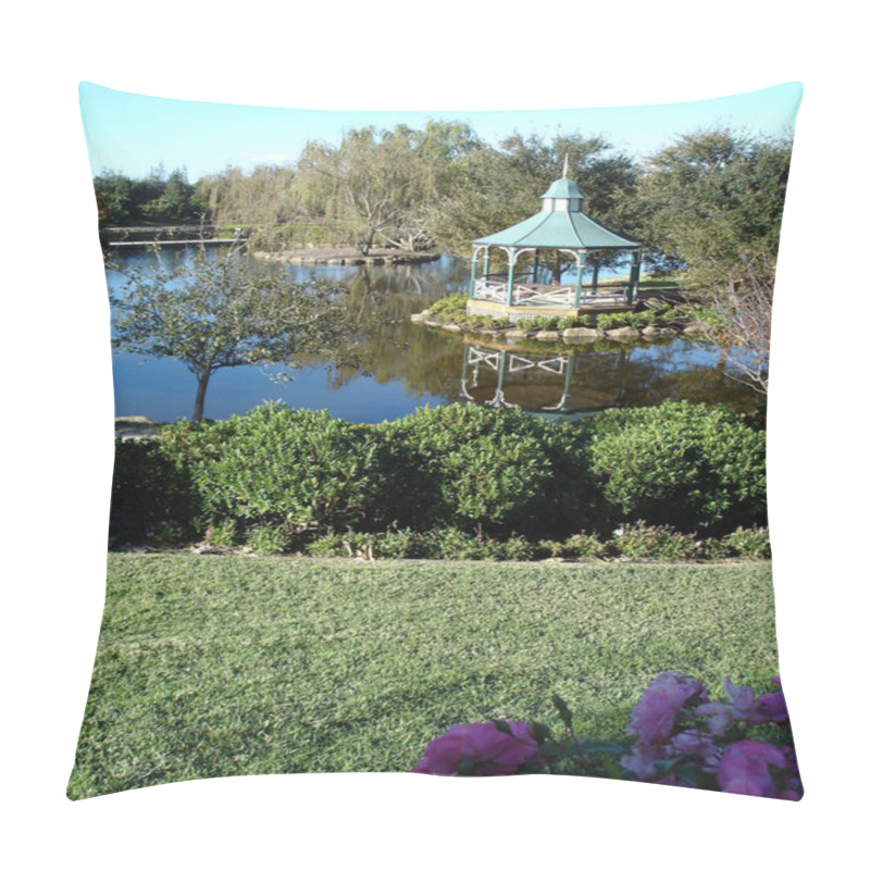 Personality  Formal Hedges And Gazebo Near Lake Pillow Covers