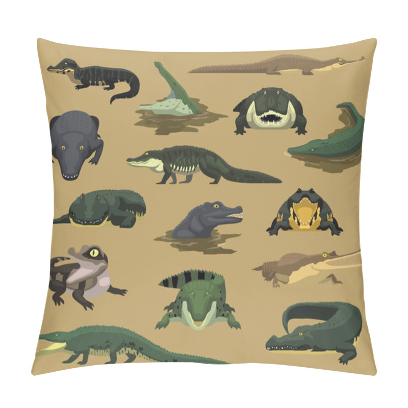 Personality  Various Species Crocodile Alligator Cartoon Vector Illustration Pillow Covers