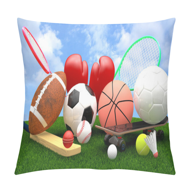 Personality  Sports Equipment On Grass Pillow Covers