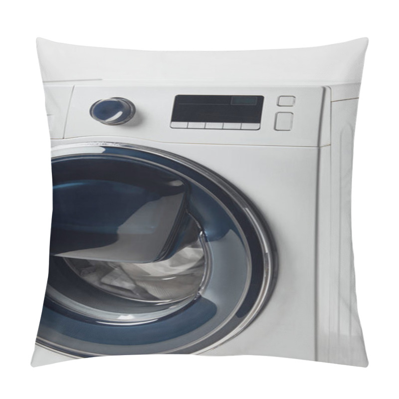 Personality  Modern Washing Machine With Black Display Isolated On Grey Pillow Covers