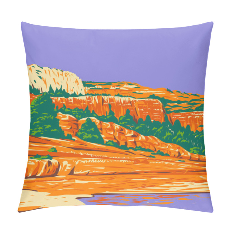 Personality  WPA Poster Art Of Slide Rock State Park Located In Oak Creek Canyon In Sedona, Arizona, United States Of America USA Done In Works Project Administration Style Pillow Covers