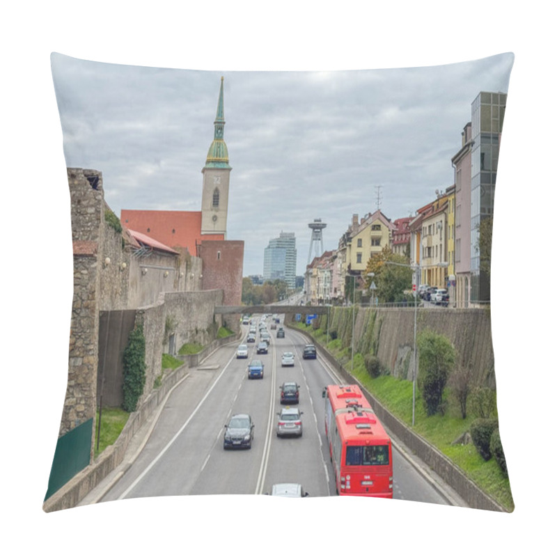 Personality  Bratislava Old Town Cityscape That Shows St. Martin's Cathedral And Most SNP In The Background Pillow Covers