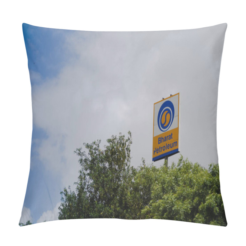 Personality  Signage Of Bharat Petroleum Standing From The Middle Of Trees Showing A Fuel Pump From One Of The Largest Public Sector Undertaking In The Petroleum Space Pillow Covers